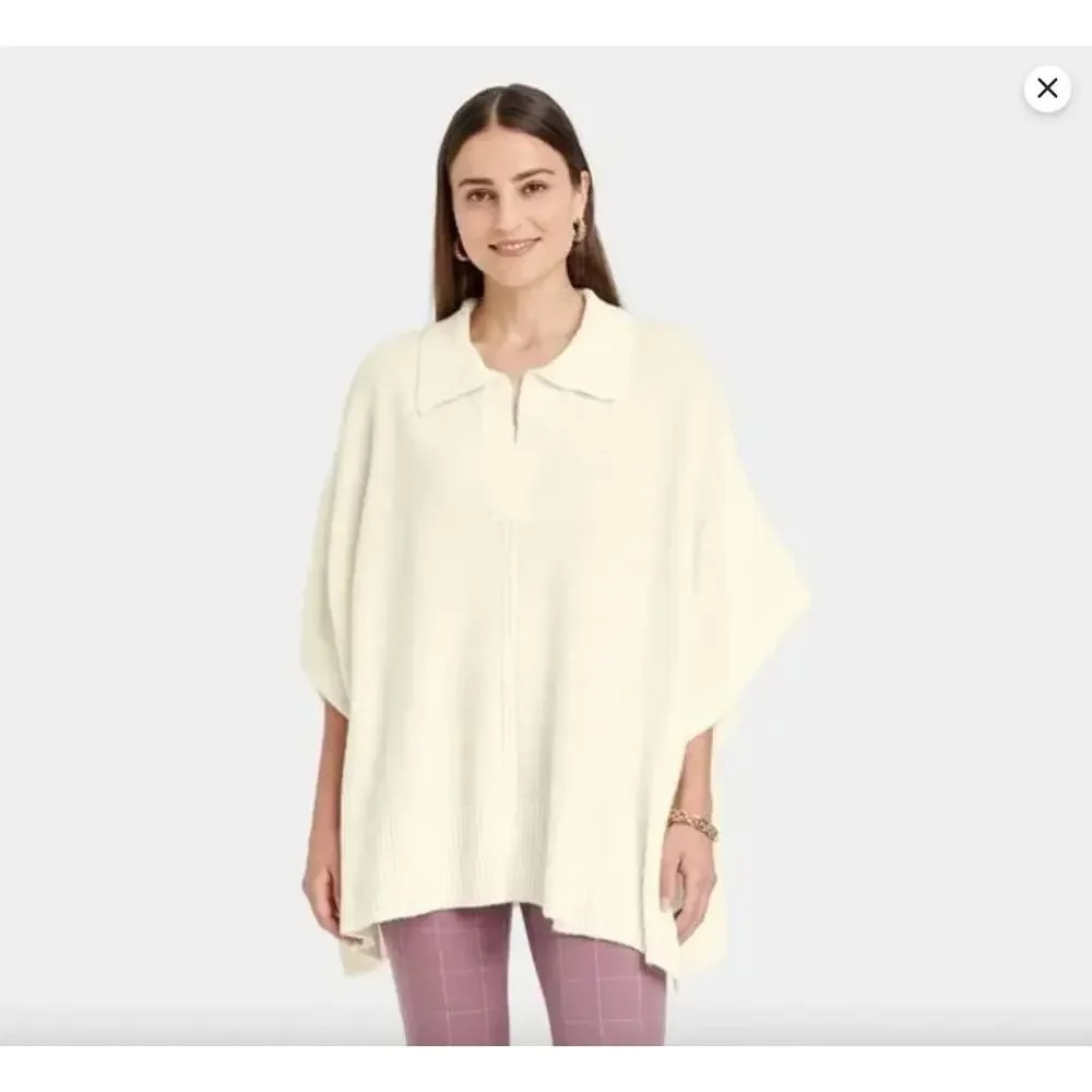 A New Day Sweater Womens OS Poncho Oversized Dolman Collar Pullover Cream NWT